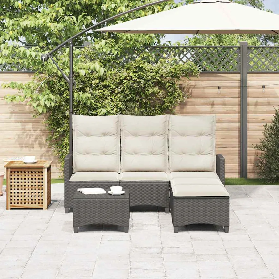 Salon de jardin 3 pcs avec coussins forme L noir résine tressée - 3