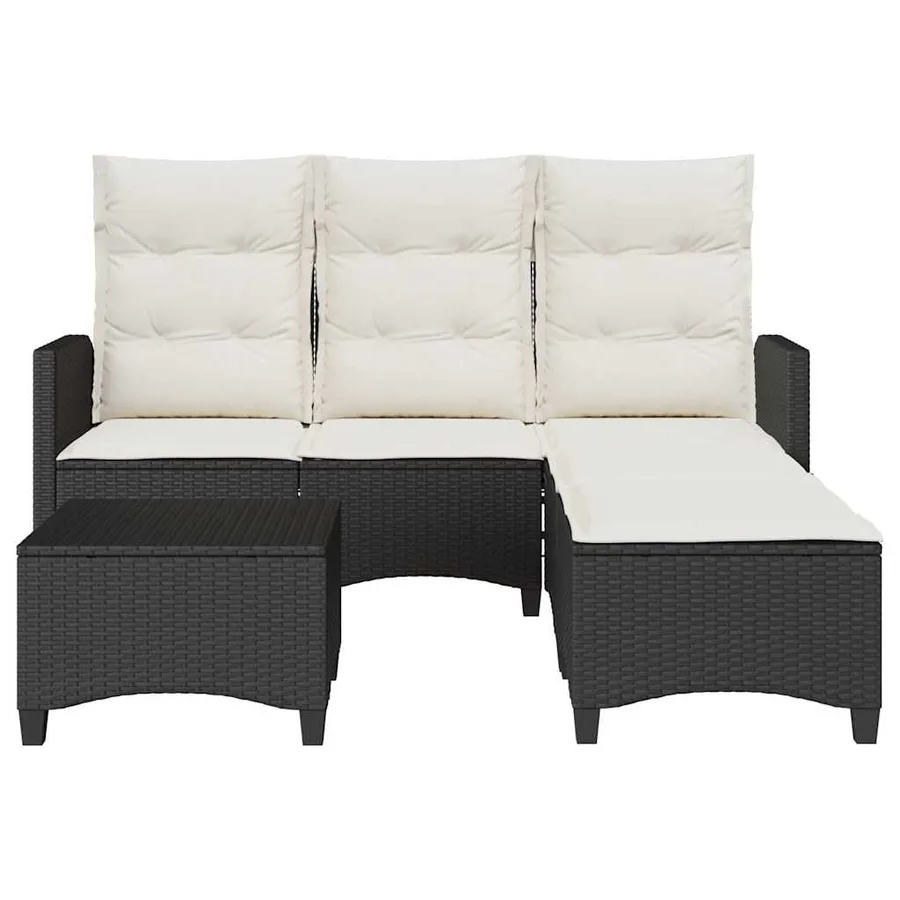 Salon de jardin 3 pcs avec coussins forme L noir résine tressée - 4