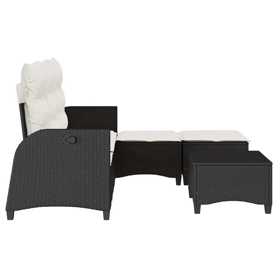 Salon de jardin 3 pcs avec coussins forme L noir résine tressée - 5