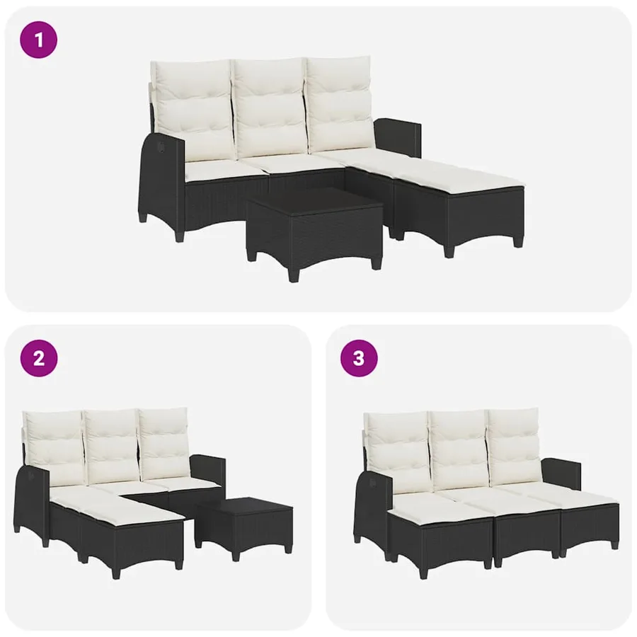 Salon de jardin 3 pcs avec coussins forme L noir résine tressée - 8