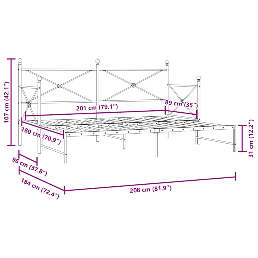 Lit de jour avec gigogne sans matelas noir 90x200 cm acier - 13