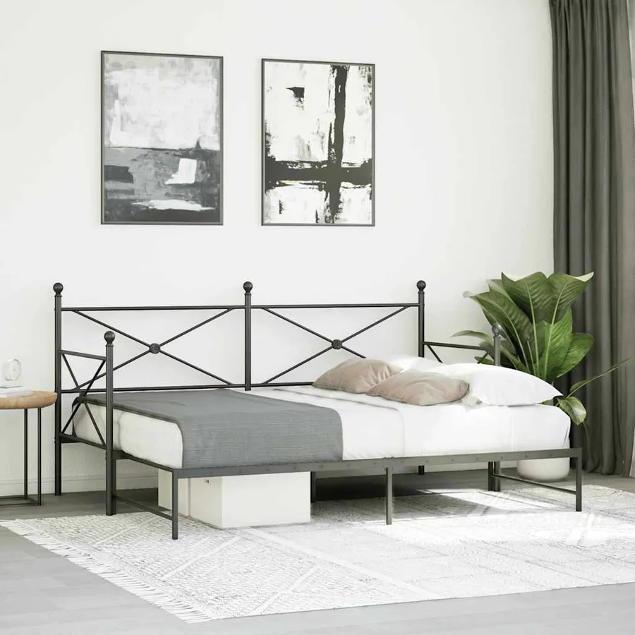 Lit de jour avec gigogne sans matelas noir 90x200 cm acier - 3