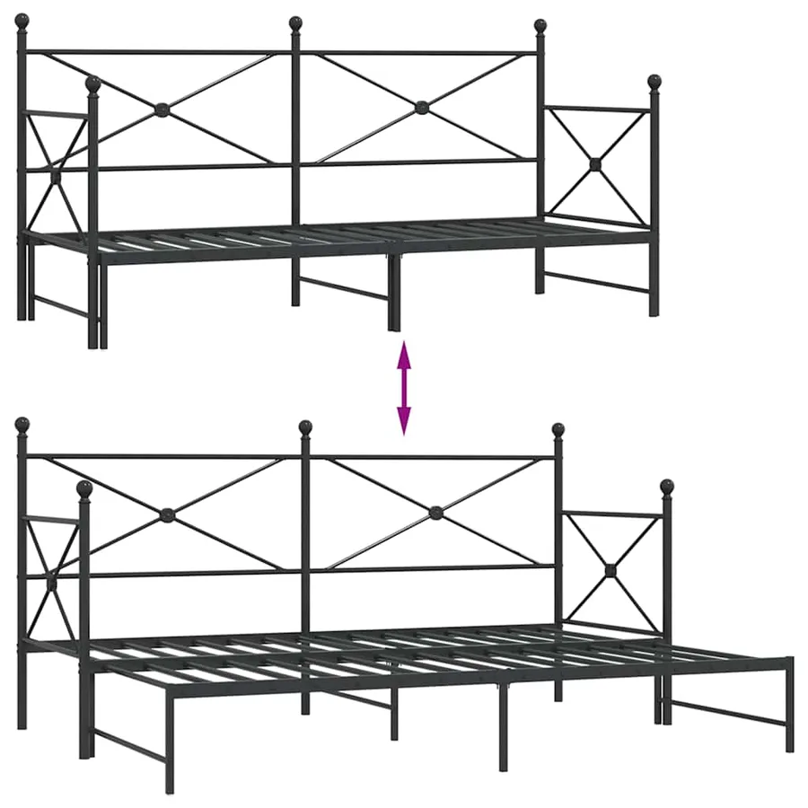 Lit de jour avec gigogne sans matelas noir 90x200 cm acier - 9