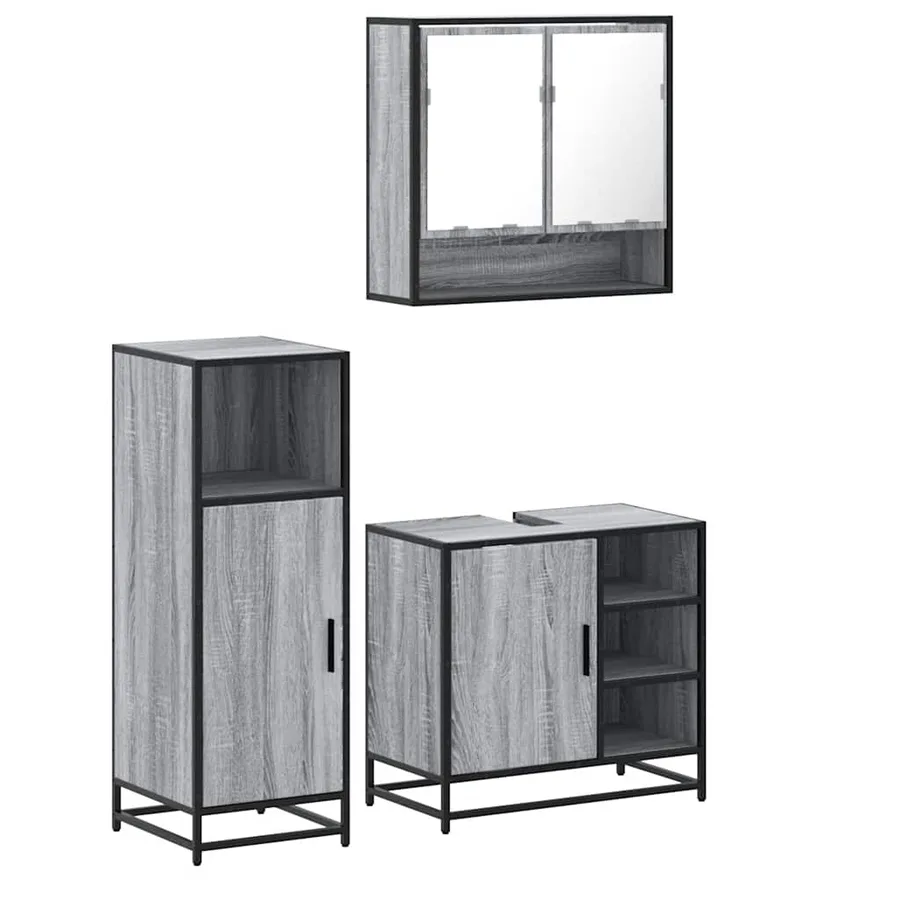 Ensemble de meubles de salle de bain 3 pcs Sonoma gris - 2