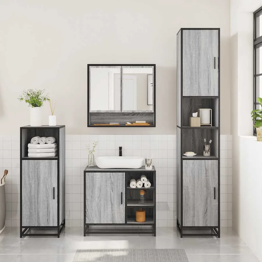 Ensemble de meubles de salle de bain 3 pcs Sonoma gris - 3