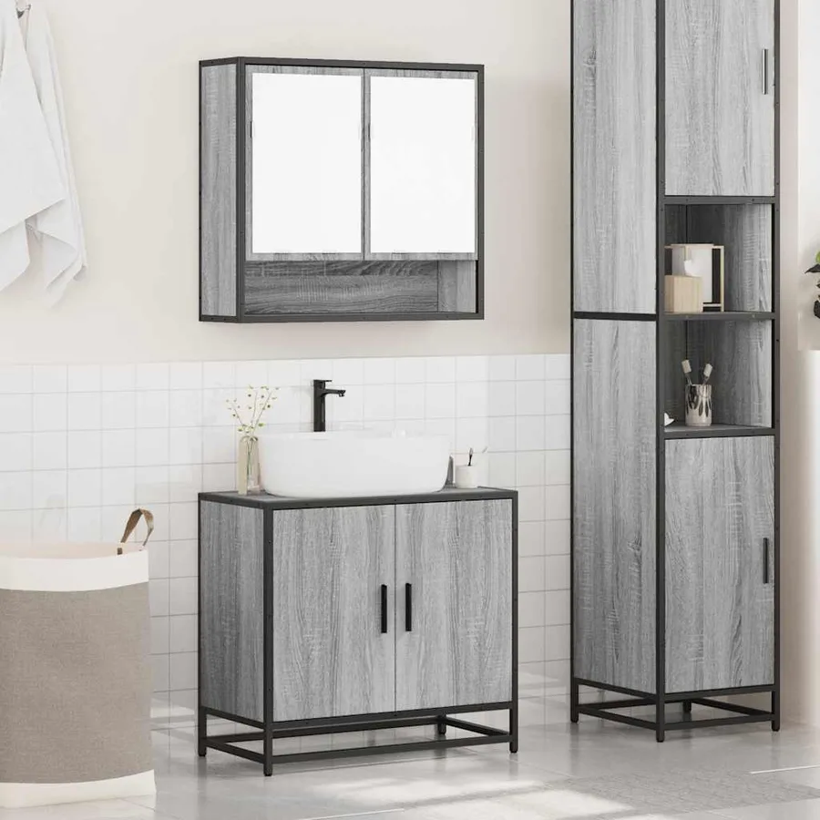 Ensemble de meubles de salle de bain 2 pcs Sonoma gris - 3