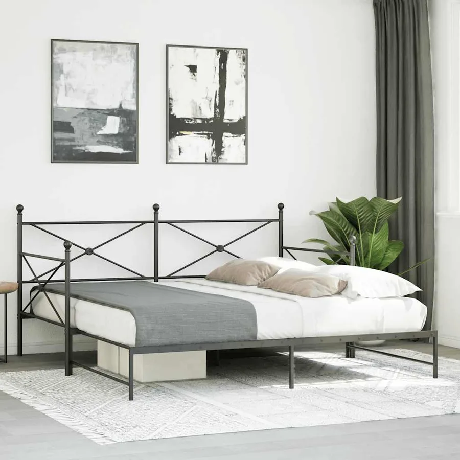 Lit de jour avec gigogne sans matelas noir 100x200 cm acier - 3