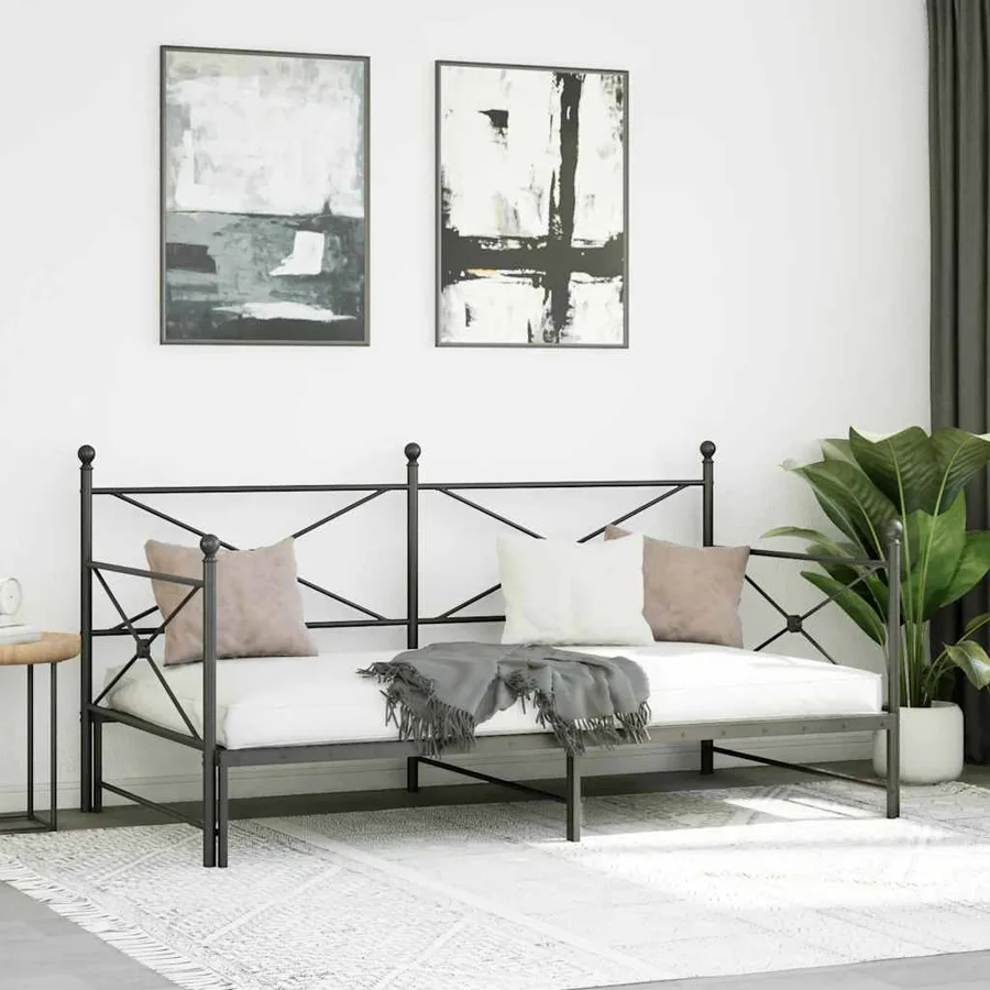 Lit de jour avec gigogne sans matelas noir 100x200 cm acier - 4