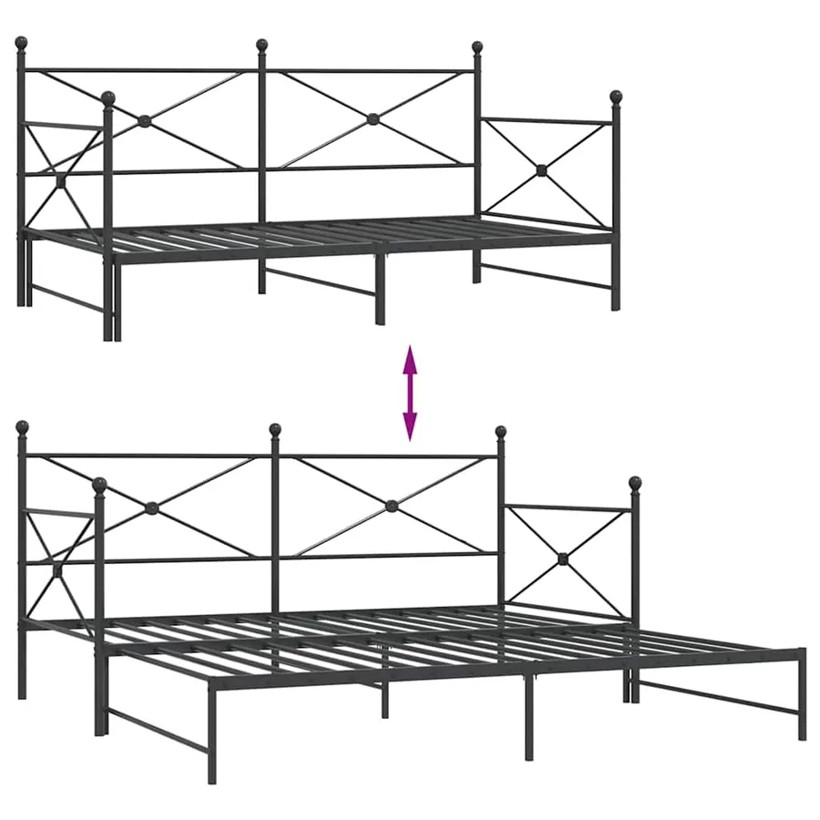 Lit de jour avec gigogne sans matelas noir 100x200 cm acier - 9