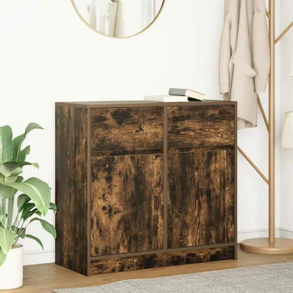 Buffet avec tiroir chêne fumé 80x34x76 cm bois d'ingénierie