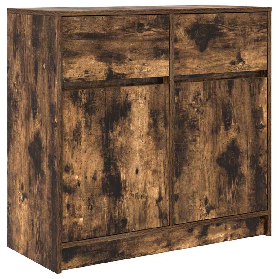 Buffet avec tiroir chêne fumé 80x34x76 cm bois d'ingénierie - 2