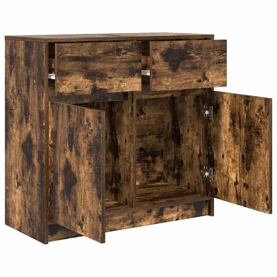 Buffet avec tiroir chêne fumé 80x34x76 cm bois d'ingénierie - 5