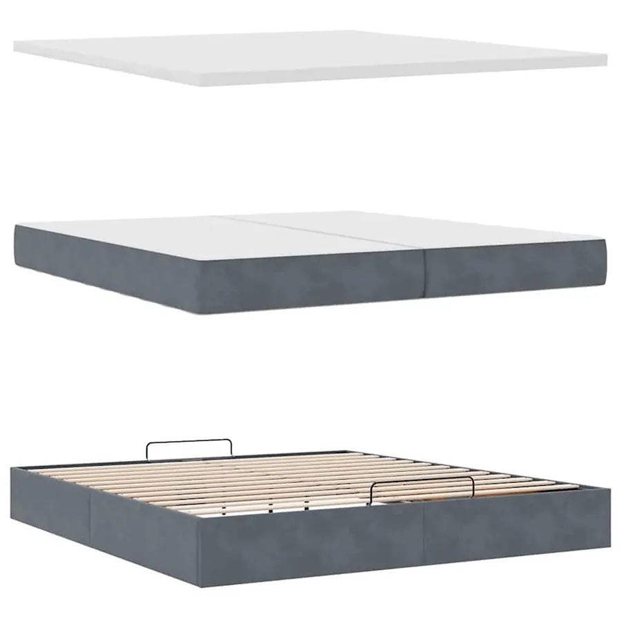 Cadre de lit ottoman avec matelas gris foncé 200x200 cm velours - 12