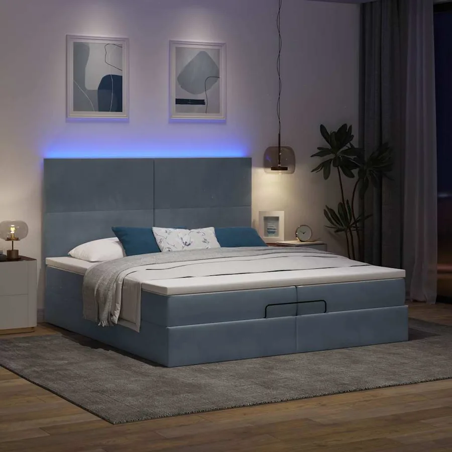 Cadre de lit ottoman avec matelas gris foncé 200x200 cm velours - 3