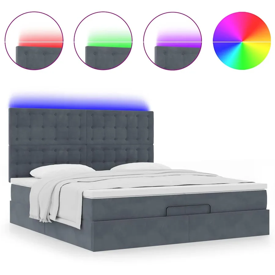 Cadre de lit ottoman avec matelas gris foncé 200x200 cm velours - 4