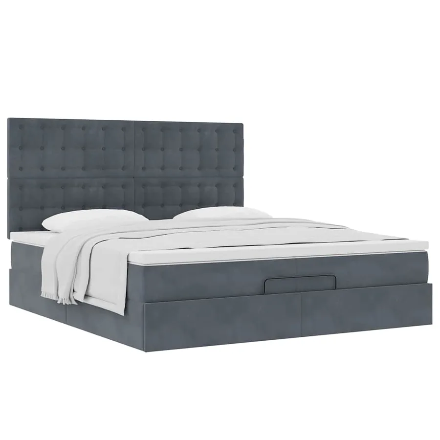 Cadre de lit ottoman avec matelas gris foncé 200x200 cm velours - 6