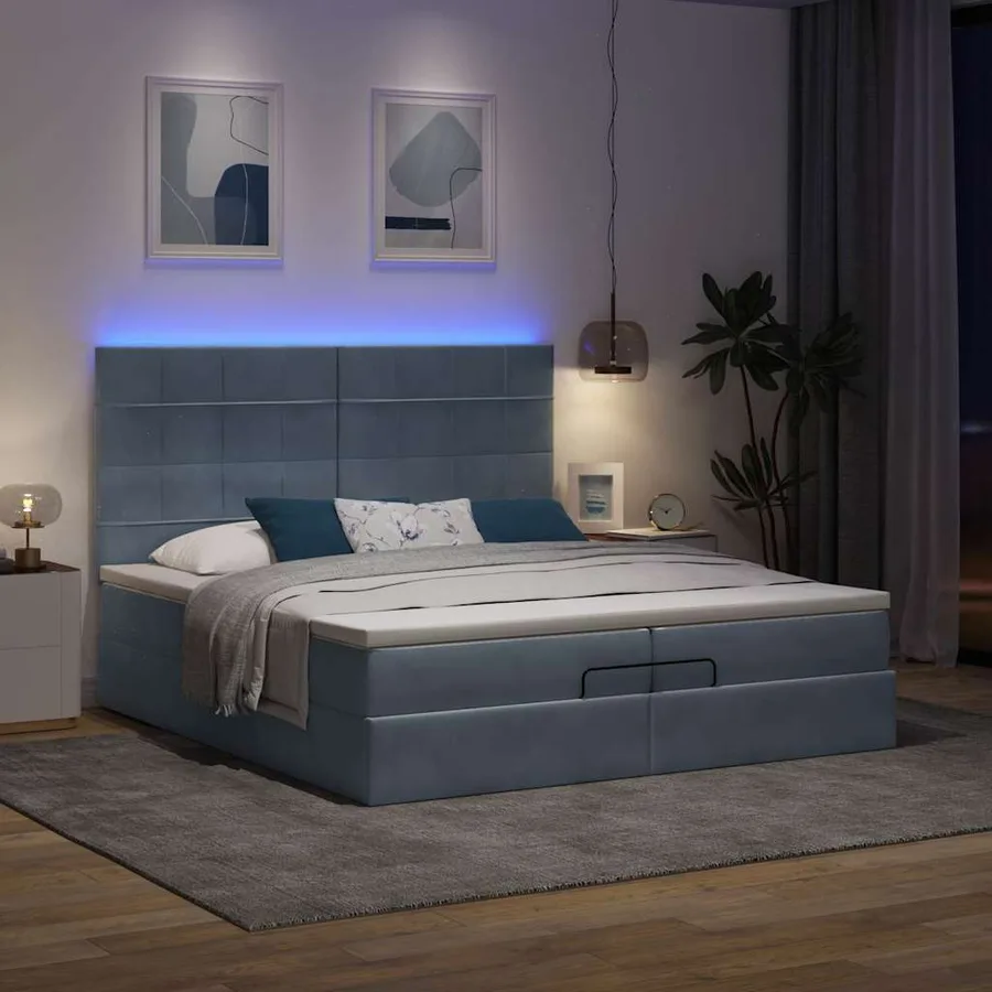 Cadre de lit ottoman avec matelas gris foncé 200x200 cm velours - 3