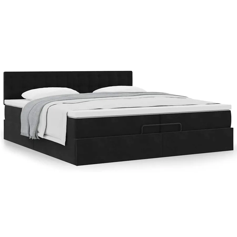 Cadre de lit ottoman avec matelas noir 200x200 cm velours - 4