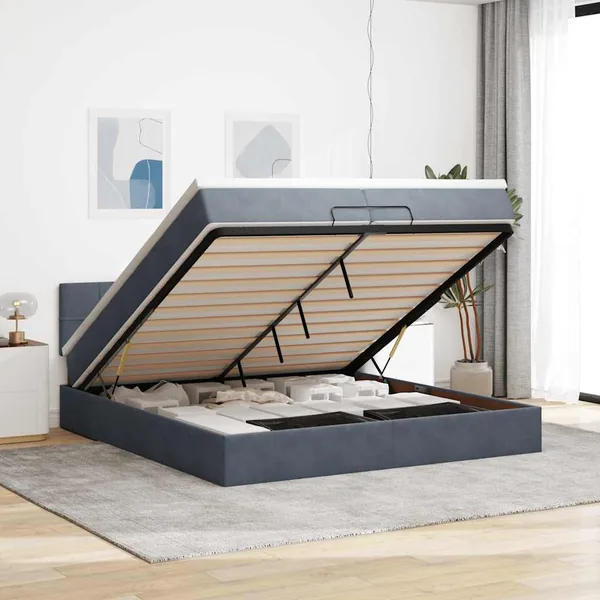 Cadre de lit ottoman avec matelas gris foncé 200x200 cm velours