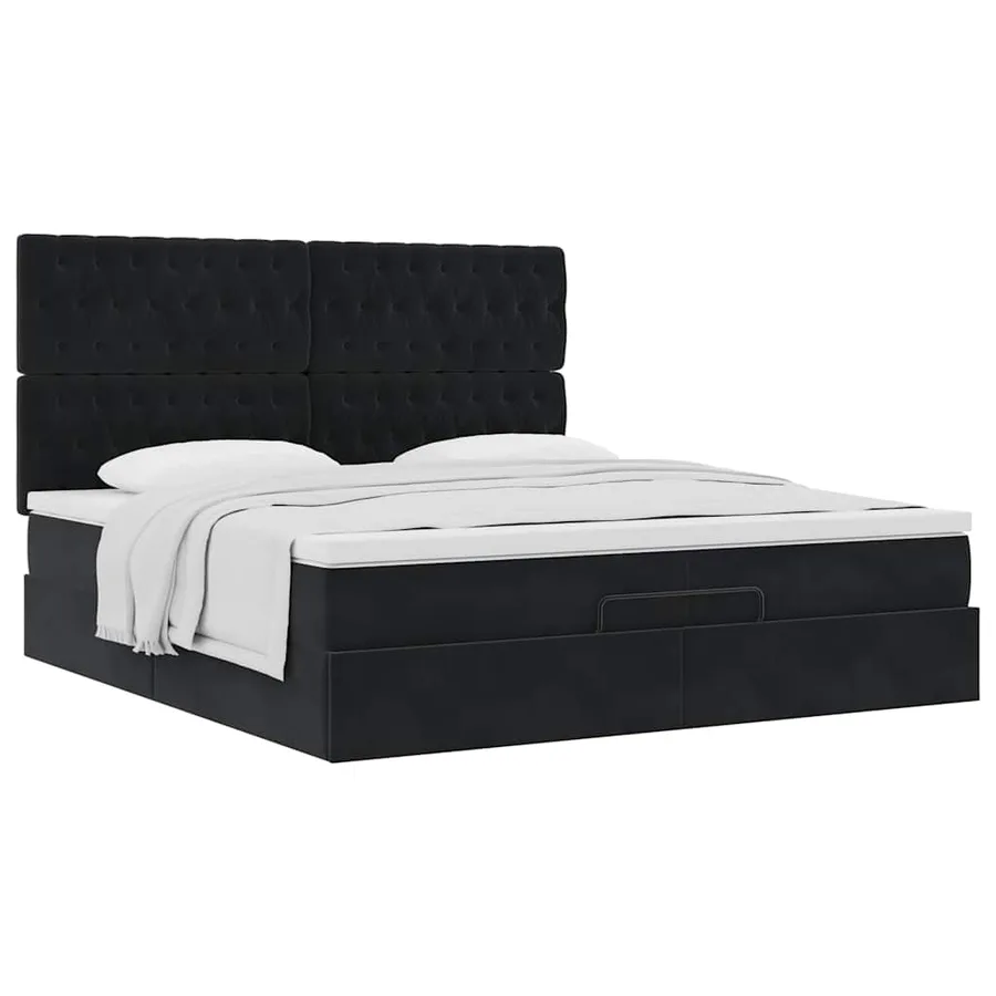 Cadre de lit ottoman avec matelas noir 200x200cm velours - 5