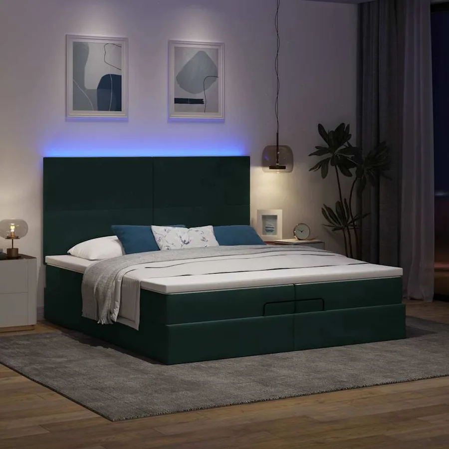 Cadre de lit ottoman avec matelas vert foncé 200x200 cm velours - 3