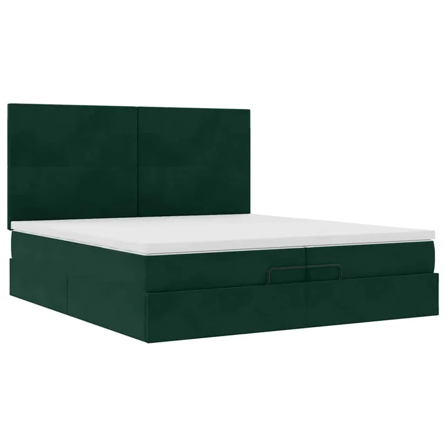 Cadre de lit ottoman avec matelas vert foncé 200x200 cm velours - 7