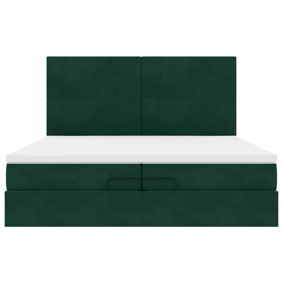 Cadre de lit ottoman avec matelas vert foncé 200x200 cm velours - 8