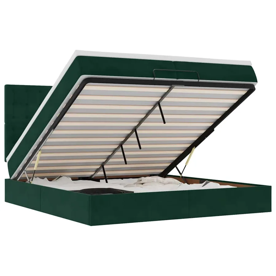 Cadre de lit ottoman avec matelas vert foncé 200x200 cm velours - 2