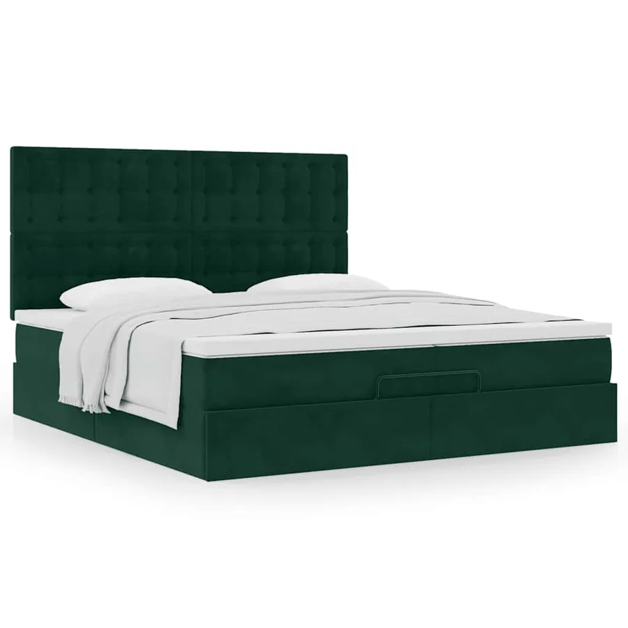 Cadre de lit ottoman avec matelas vert foncé 200x200 cm velours - 4