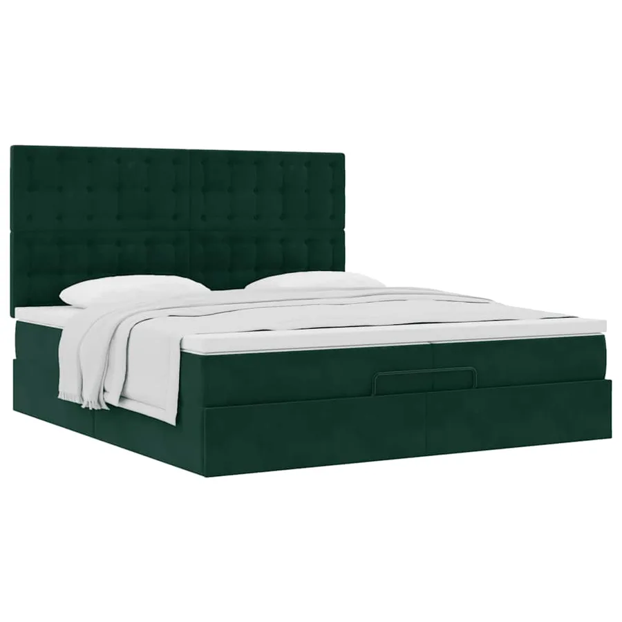 Cadre de lit ottoman avec matelas vert foncé 200x200 cm velours - 5