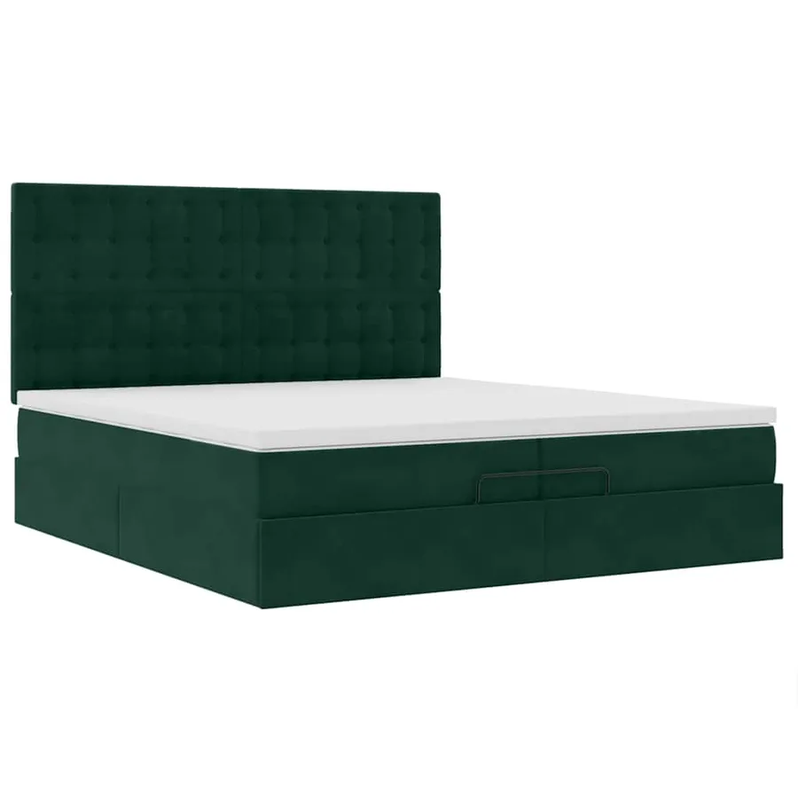 Cadre de lit ottoman avec matelas vert foncé 200x200 cm velours - 6