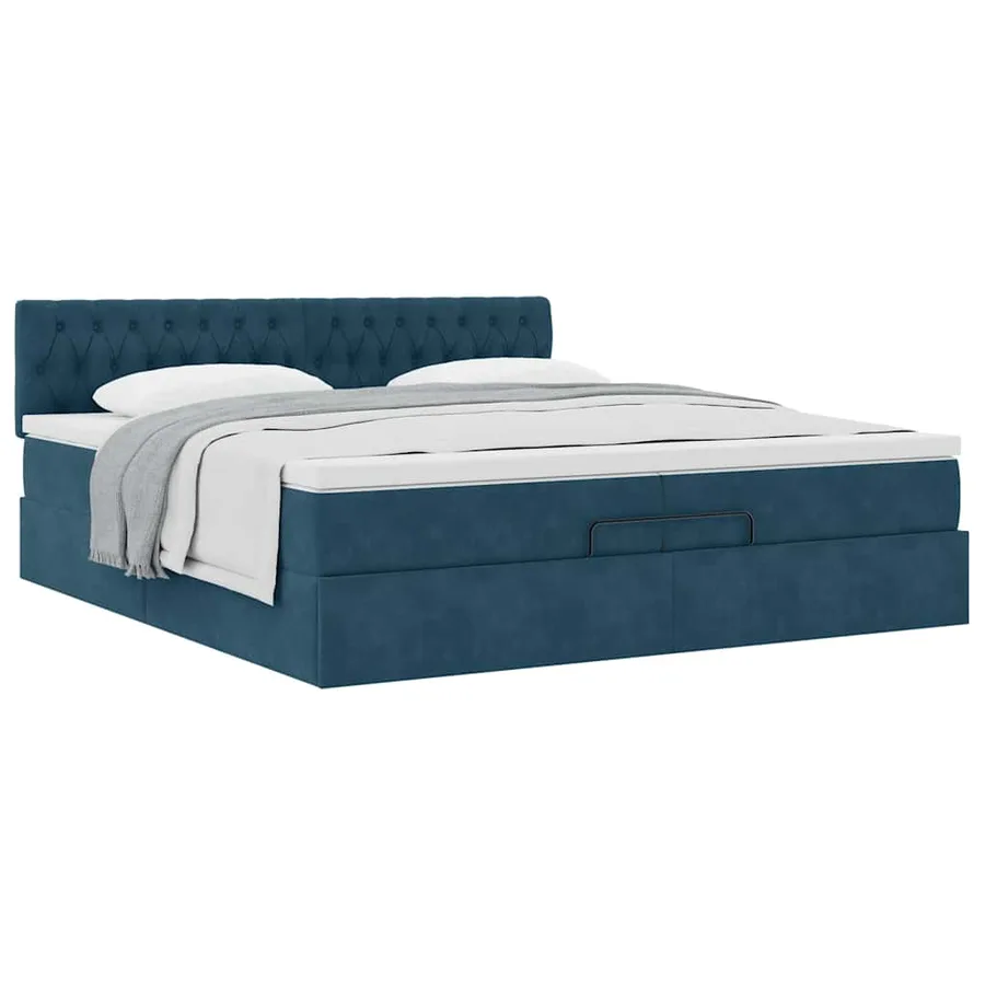Cadre de lit ottoman avec matelas bleu foncé 200x200 cm velours - 5