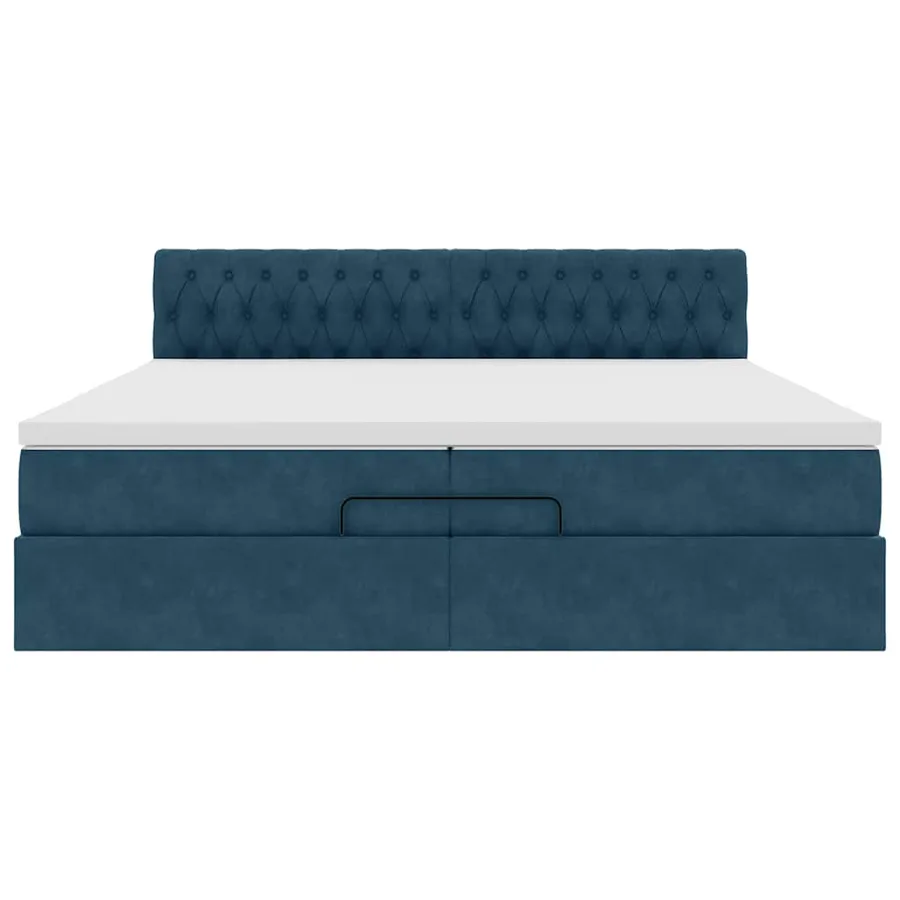 Cadre de lit ottoman avec matelas bleu foncé 200x200 cm velours - 7