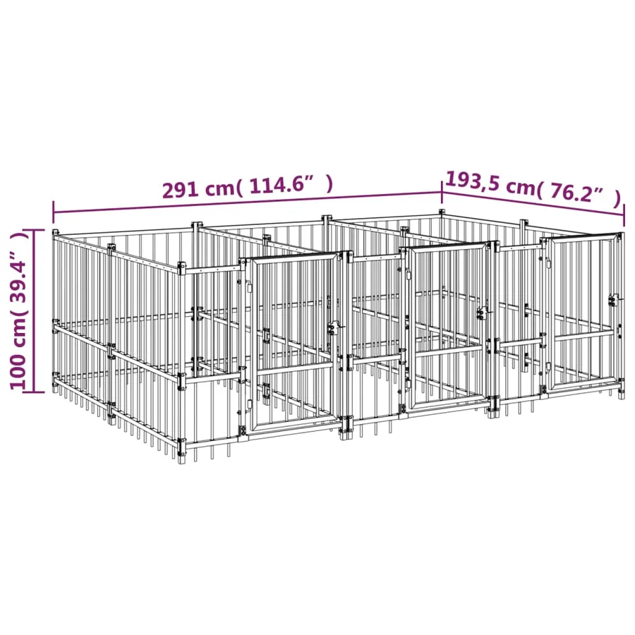 Chenil d'extérieur pour chiens Acier 5,63 m² - 6