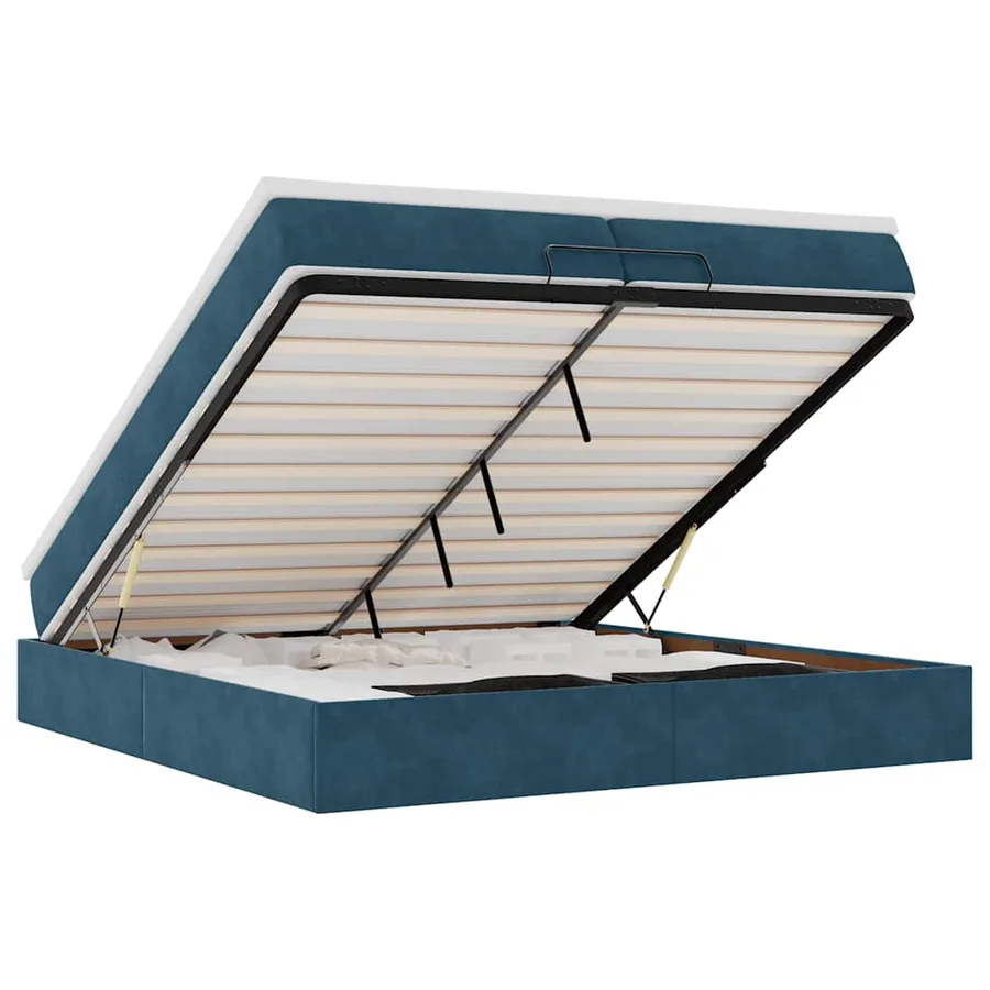 Cadre de lit ottoman avec matelas bleu foncé 200x200 cm velours - 2