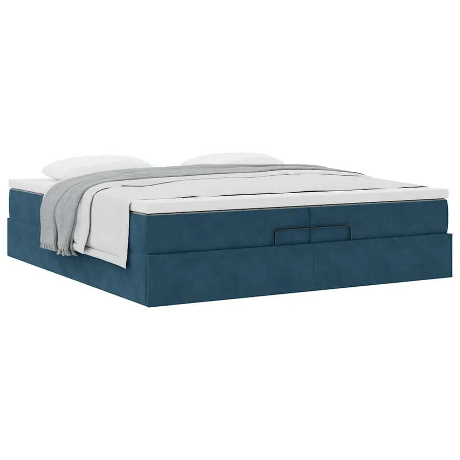 Cadre de lit ottoman avec matelas bleu foncé 200x200 cm velours - 5