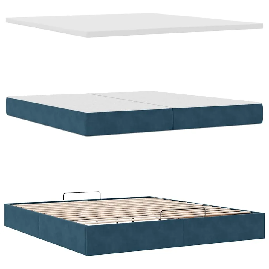 Cadre de lit ottoman avec matelas bleu foncé 200x200 cm velours - 9