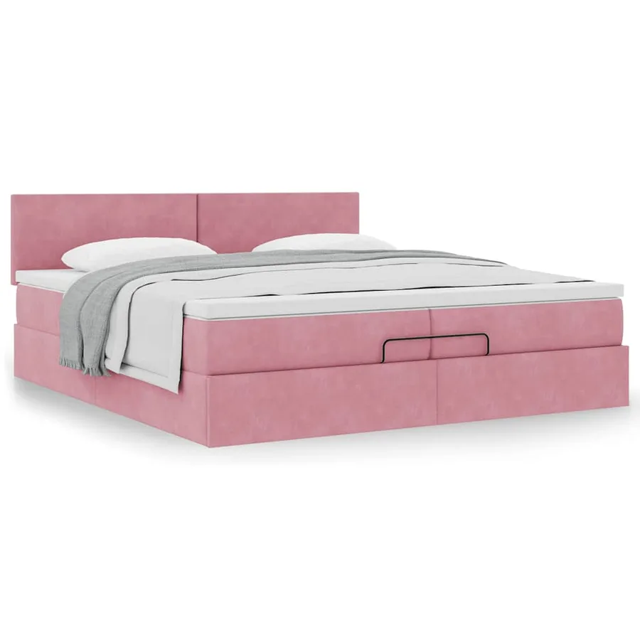 Cadre de lit ottoman avec matelas rose 200x200 cm velours - 4