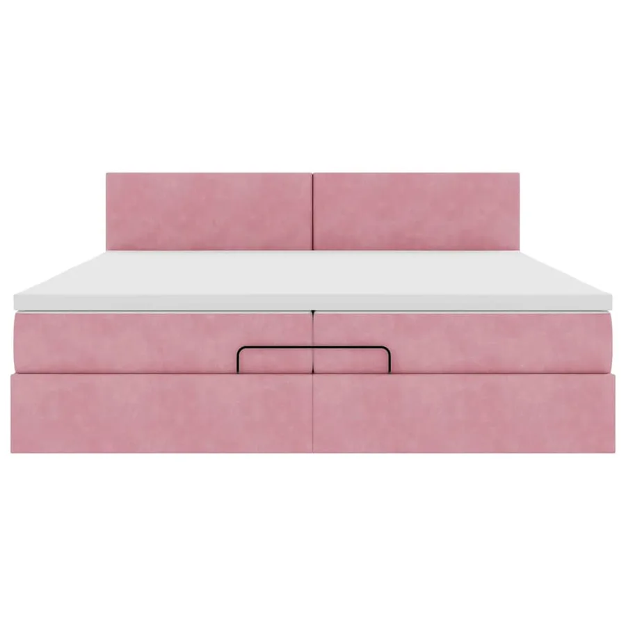 Cadre de lit ottoman avec matelas rose 200x200 cm velours - 7