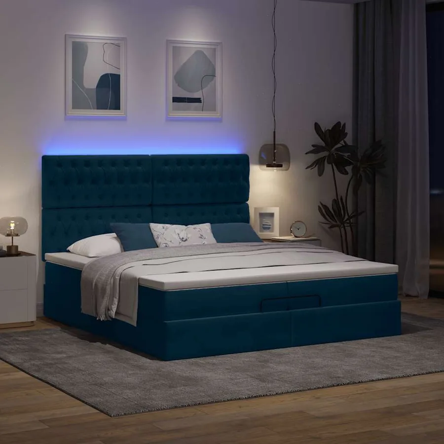 Cadre de lit ottoman avec matelas bleu foncé 200x200 cm velours - 3