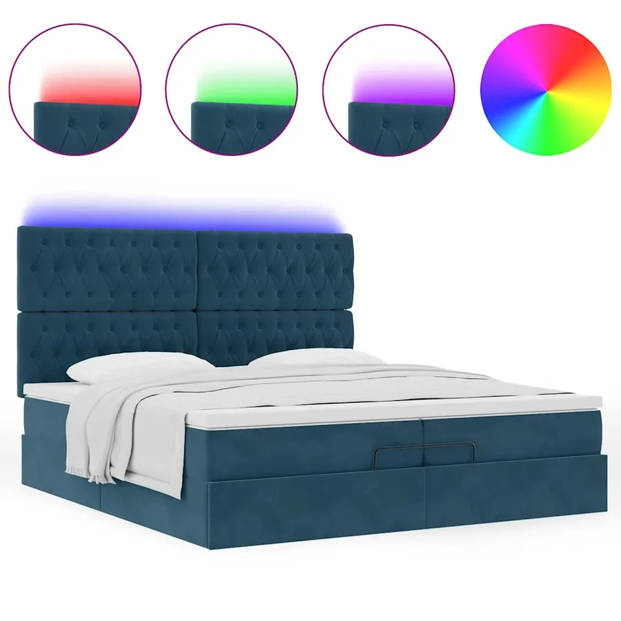 Cadre de lit ottoman avec matelas bleu foncé 200x200 cm velours - 5