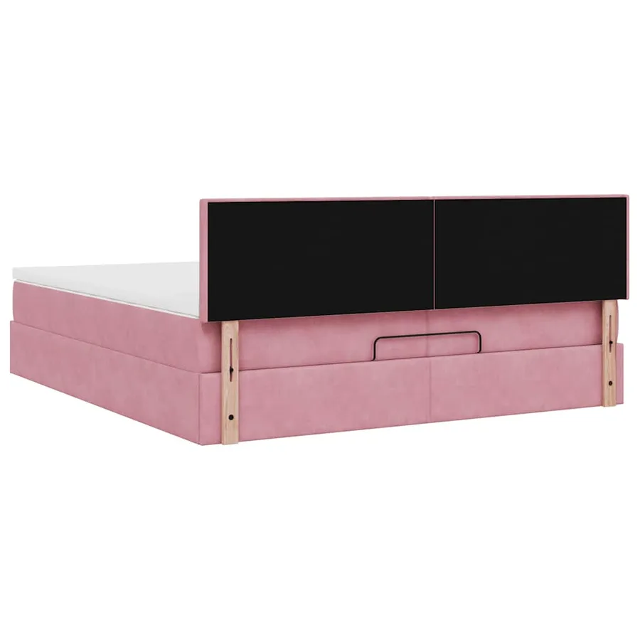 Cadre de lit ottoman avec matelas rose 200x200 cm velours - 10