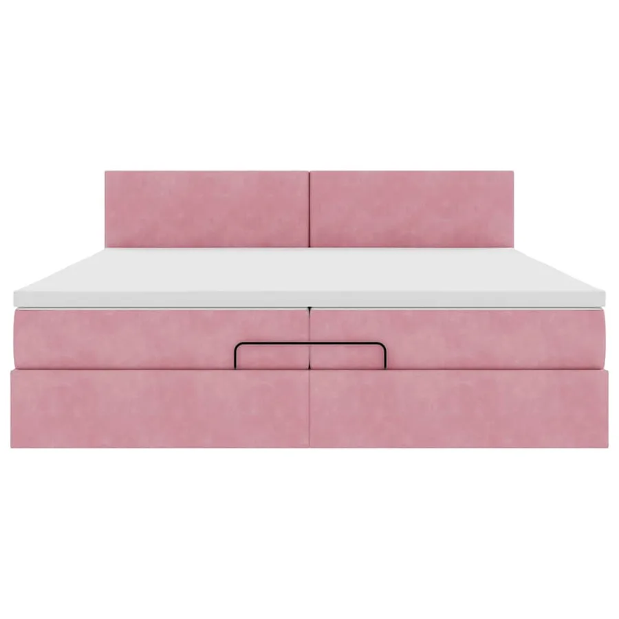 Cadre de lit ottoman avec matelas rose 200x200 cm velours - 6