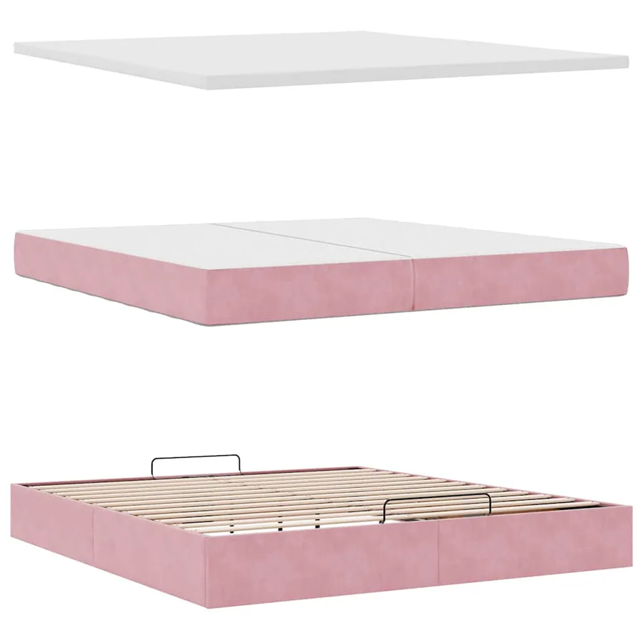 Cadre de lit ottoman avec matelas rose 200x200 cm velours - 7