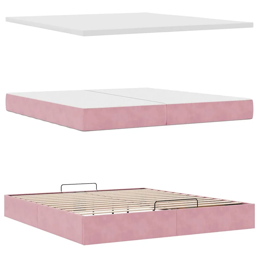 Cadre de lit ottoman avec matelas rose 200x200 cm velours - 11