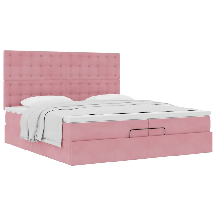 Cadre de lit ottoman avec matelas rose 200x200 cm velours - 5