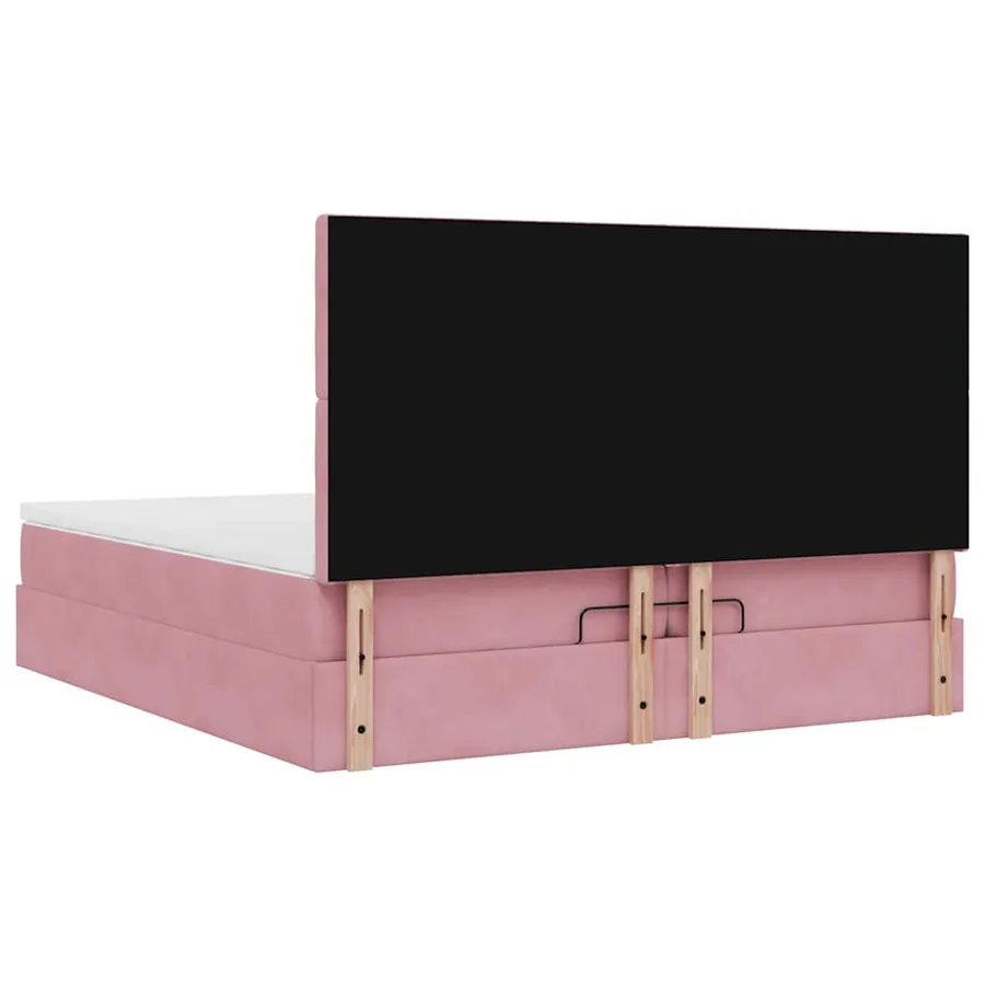 Cadre de lit ottoman avec matelas rose 200x200 cm velours - 9