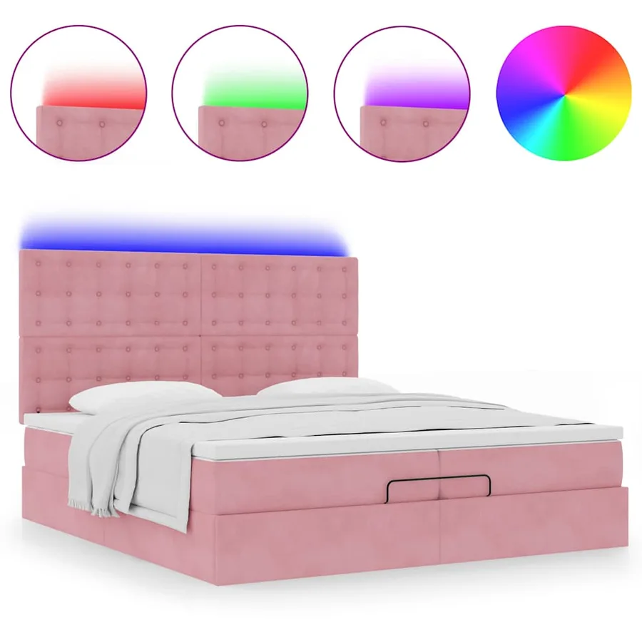 Cadre de lit ottoman avec matelas rose 200x200 cm velours - 5