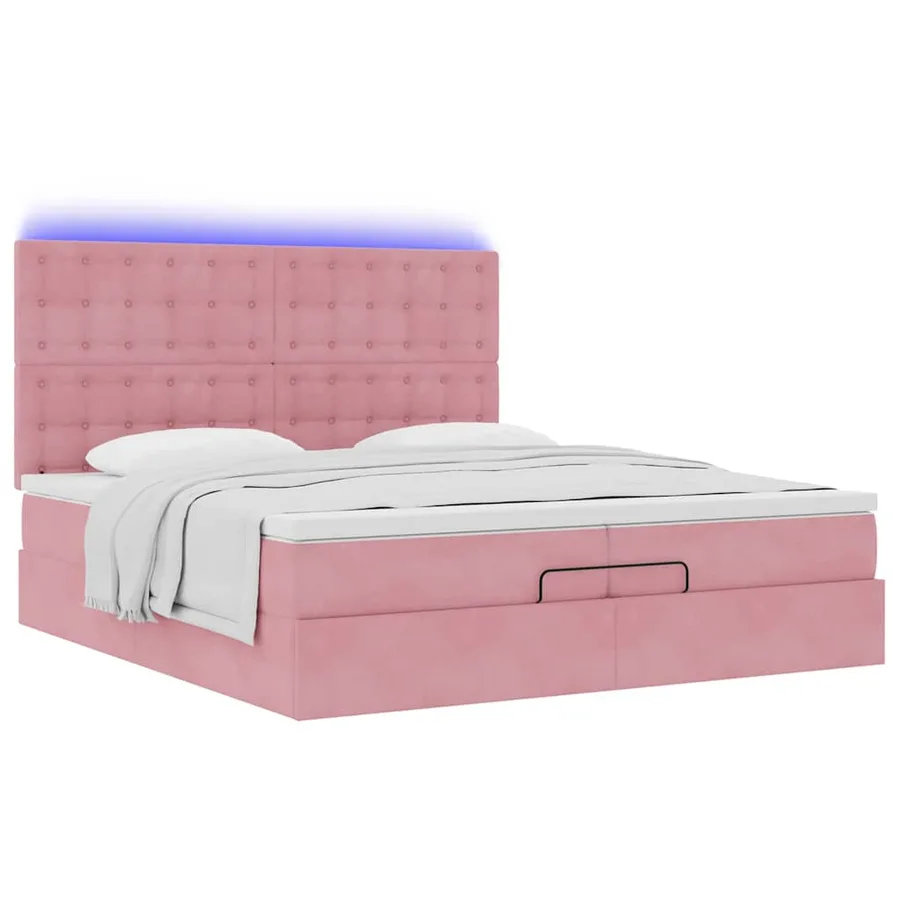 Cadre de lit ottoman avec matelas rose 200x200 cm velours - 6