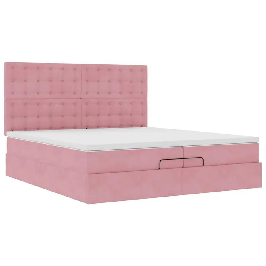 Cadre de lit ottoman avec matelas rose 200x200 cm velours - 7